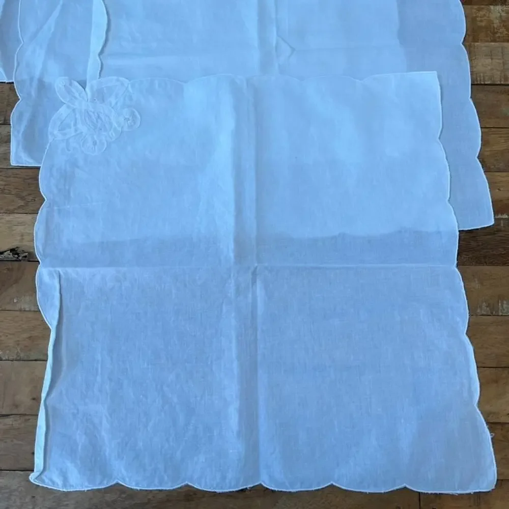 Handmade White Sheer Linen Napkins Floral Embroidery 16x16